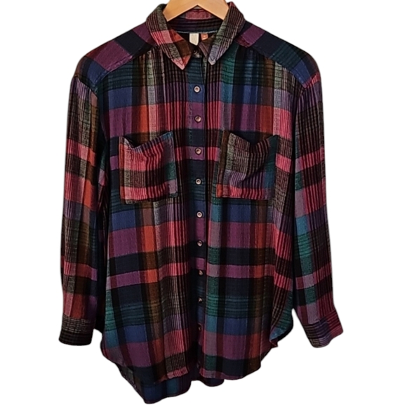 Pilcro Anthropologie plaid flannel button front top, size SP - Picture 1 of 7